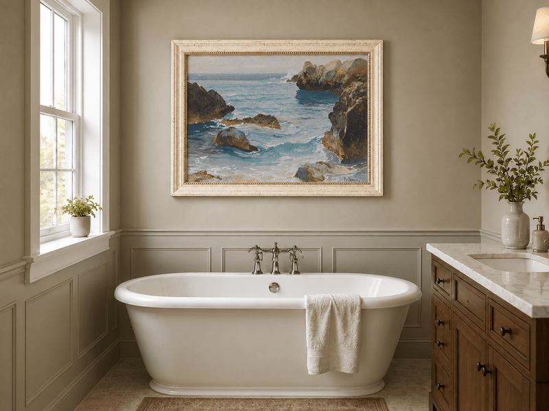 Landscape Oil Painting - Rocky Seascape Waves | Hand-Painted
