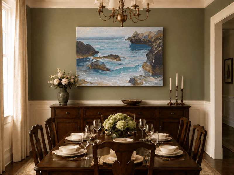 Landscape Oil Painting - Rocky Seascape Waves | Hand-Painted