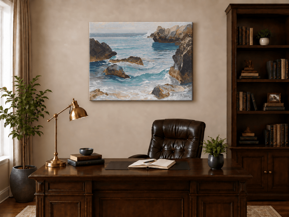 Landscape Oil Painting - Rocky Seascape Waves | Hand-Painted