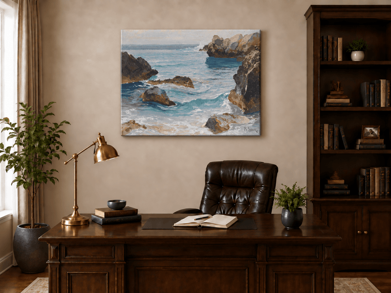Landscape Oil Painting - Rocky Seascape Waves | Hand-Painted