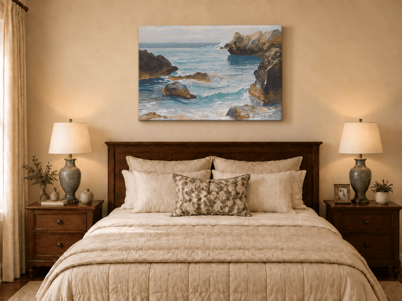 Landscape Oil Painting - Rocky Seascape Waves | Hand-Painted