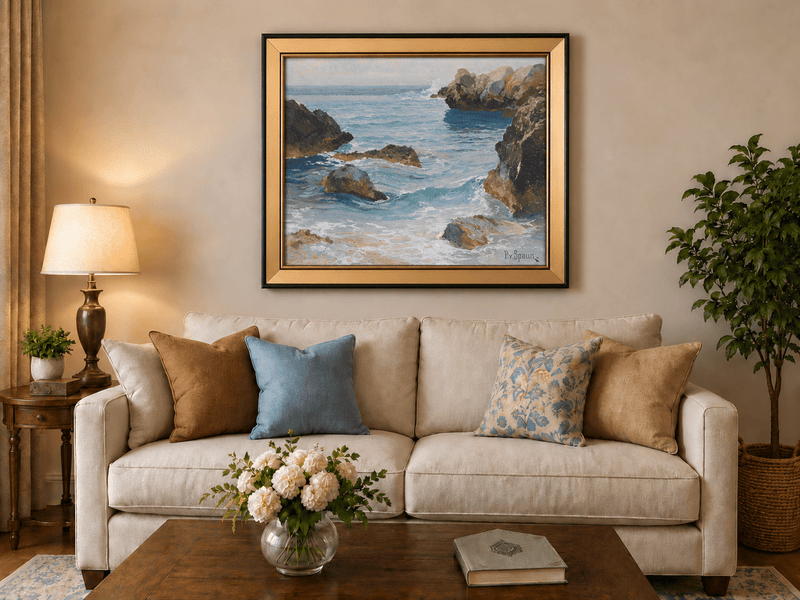 Landscape Oil Painting - Rocky Seascape Waves | Hand-Painted