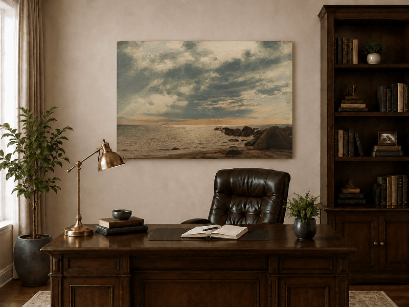 Landscape Oil Painting - Rocky Seashore Under Dramatic Clouds