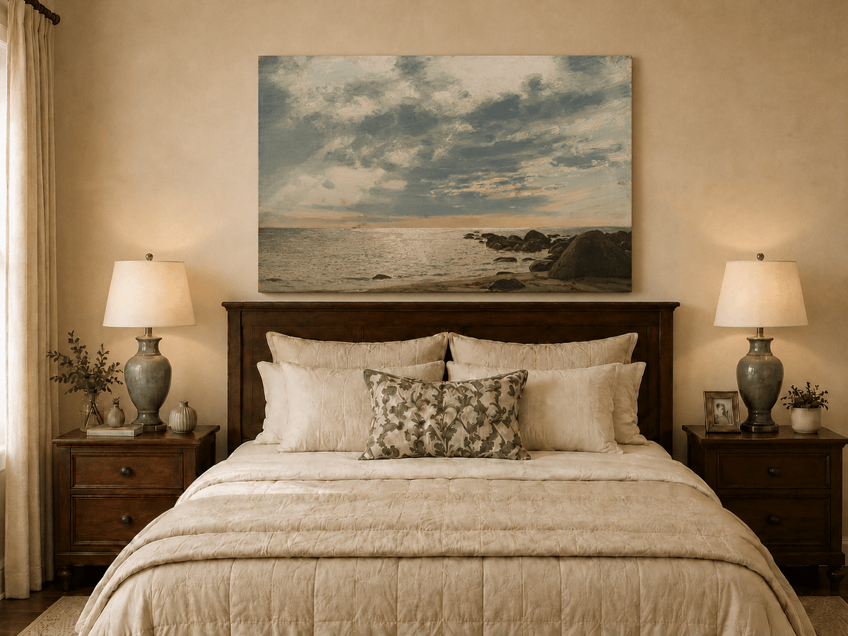 Landscape Oil Painting - Rocky Seashore Under Dramatic Clouds