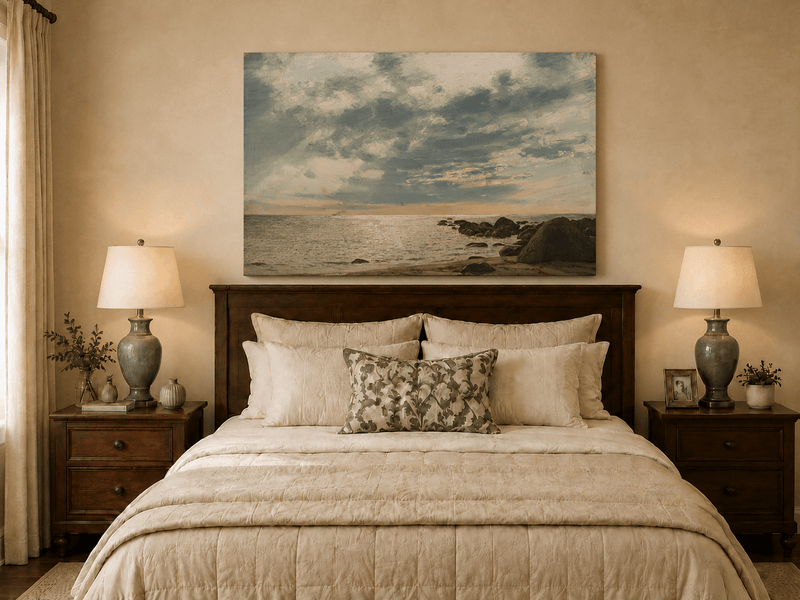 Landscape Oil Painting - Rocky Seashore Under Dramatic Clouds