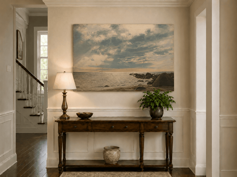 Landscape Oil Painting - Rocky Seashore Under Dramatic Clouds