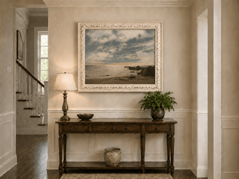 Landscape Oil Painting - Rocky Seashore Under Dramatic Clouds