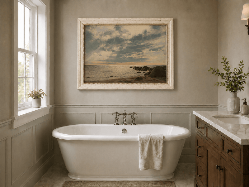 Landscape Oil Painting - Rocky Seashore Under Dramatic Clouds