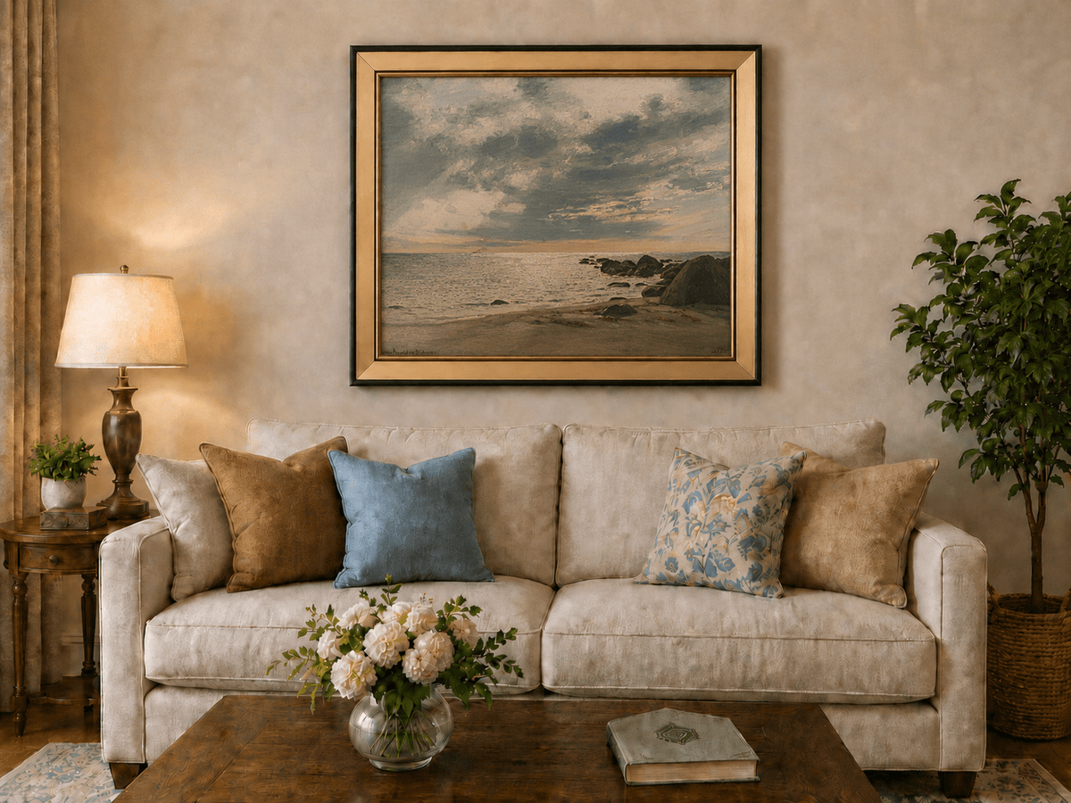 Landscape Oil Painting - Rocky Seashore Under Dramatic Clouds