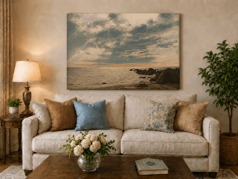 Landscape Oil Painting - Rocky Seashore Under Dramatic Clouds