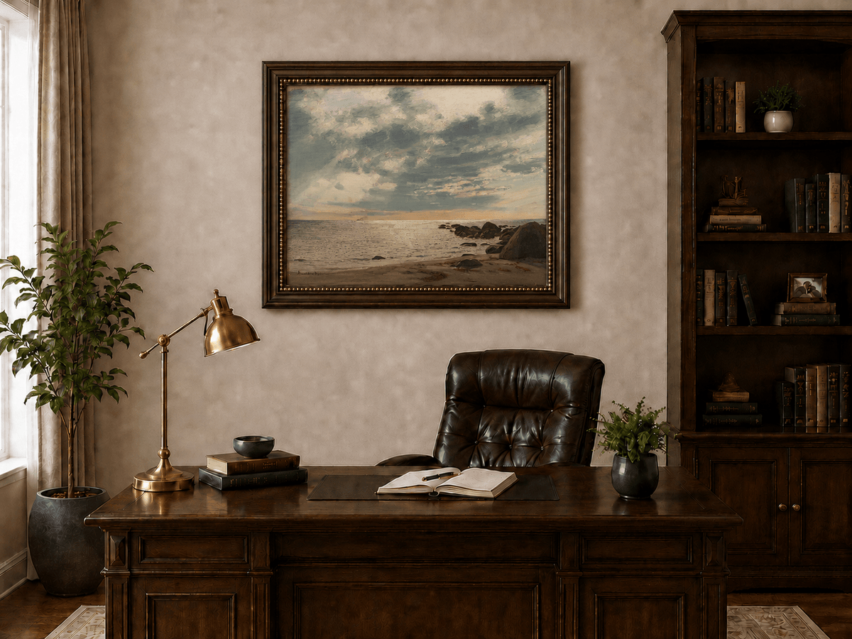 Landscape Oil Painting - Rocky Seashore Under Dramatic Clouds
