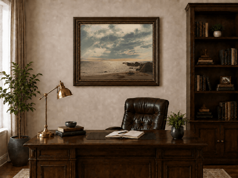 Landscape Oil Painting - Rocky Seashore Under Dramatic Clouds