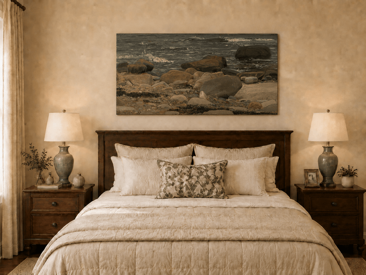 Landscape Oil Painting - Rocky Seashore with Gentle Ocean Waves