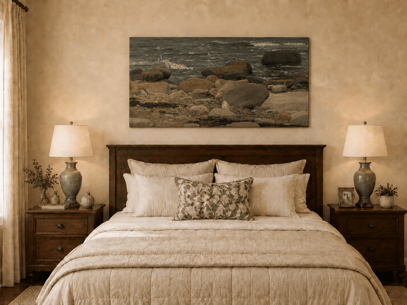 Landscape Oil Painting - Rocky Seashore with Gentle Ocean Waves