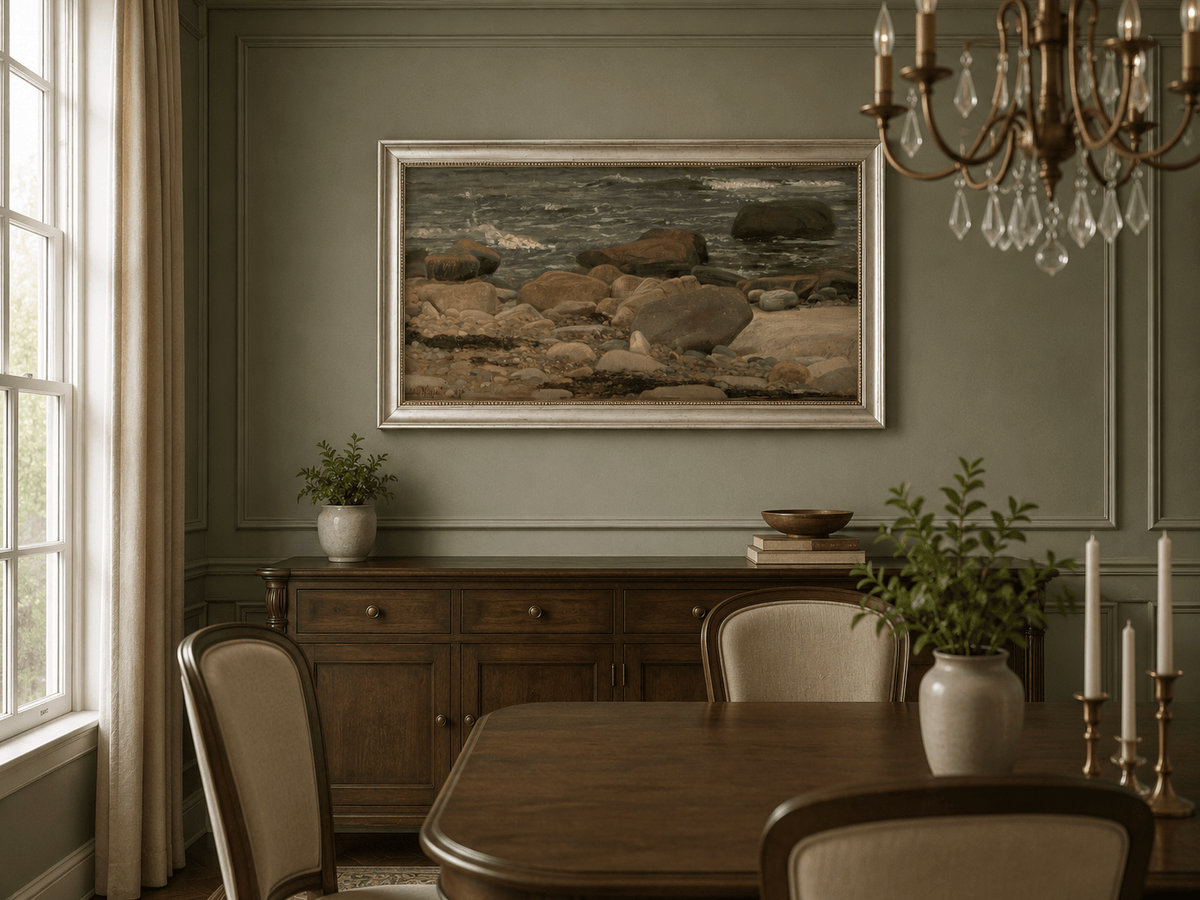 Landscape Oil Painting - Rocky Seashore with Gentle Ocean Waves
