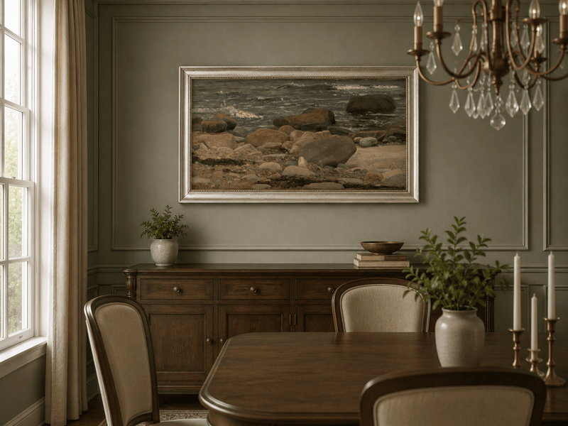 Landscape Oil Painting - Rocky Seashore with Gentle Ocean Waves