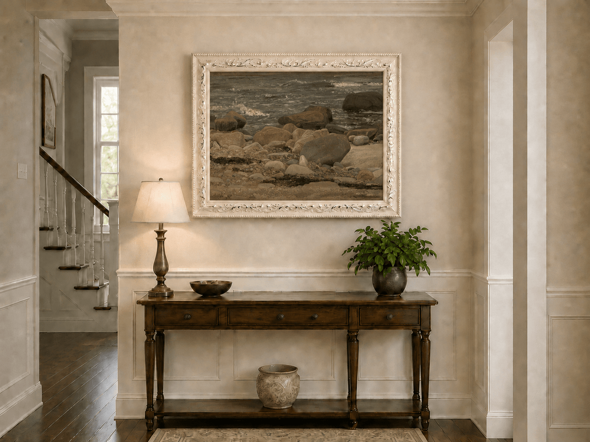 Landscape Oil Painting - Rocky Seashore with Gentle Ocean Waves