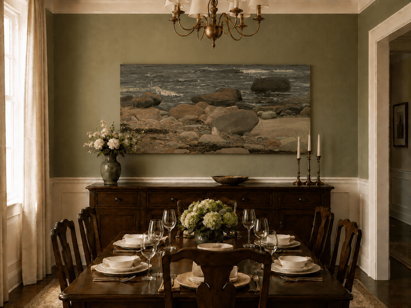 Landscape Oil Painting - Rocky Seashore with Gentle Ocean Waves