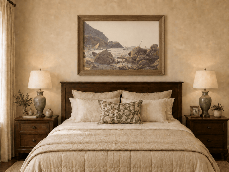 Landscape Oil Painting - Rocky Seaside Cove with Sailboats