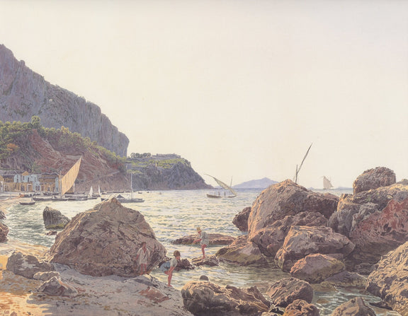 Landscape Oil Painting - Rocky Seaside Cove with Sailboats - Oil Painting Haven