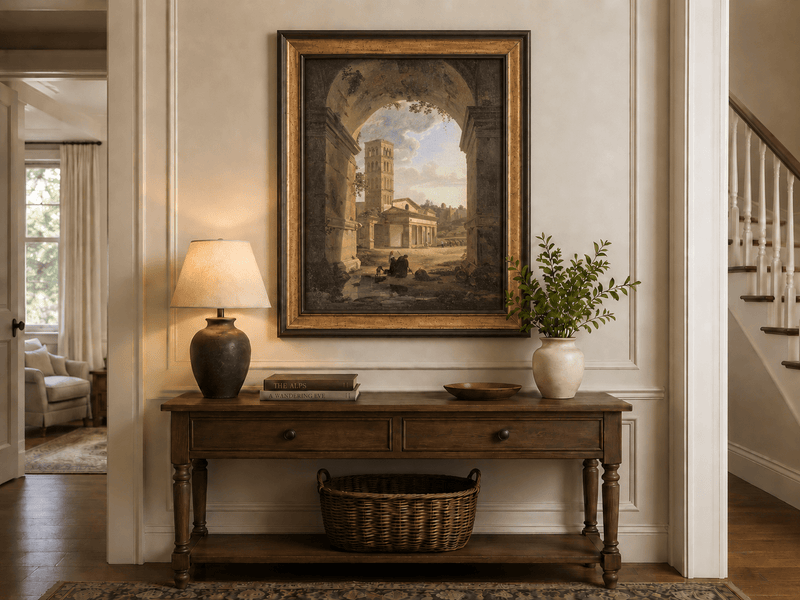 Landscape Oil Painting - Roman Archway with Bell Tower View
