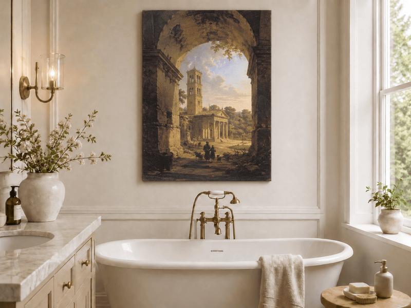 Landscape Oil Painting - Roman Archway with Bell Tower View