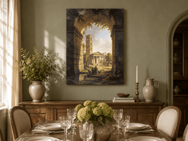 Landscape Oil Painting - Roman Archway with Bell Tower View