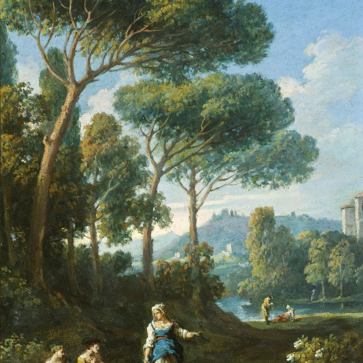 Hand-painted roman countryside with figures landscape oil painting on canvas
