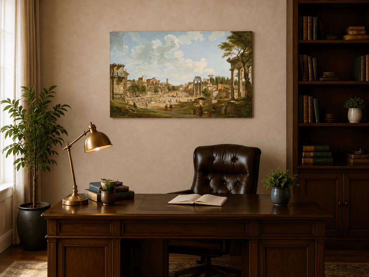 Landscape Oil Painting - Roman Forum with Ruins & Figures