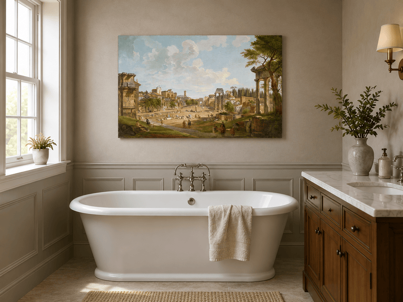 Landscape Oil Painting - Roman Forum with Ruins & Figures