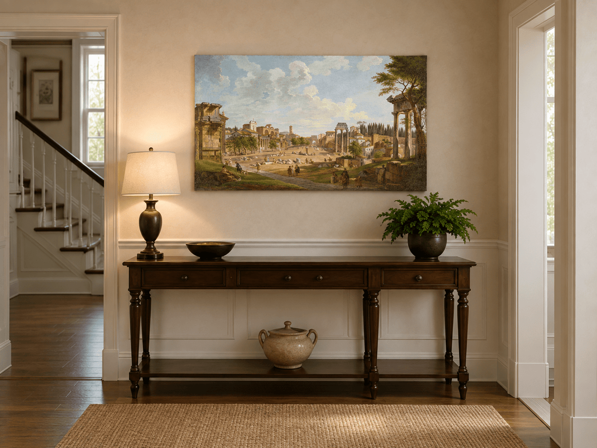 Landscape Oil Painting - Roman Forum with Ruins & Figures