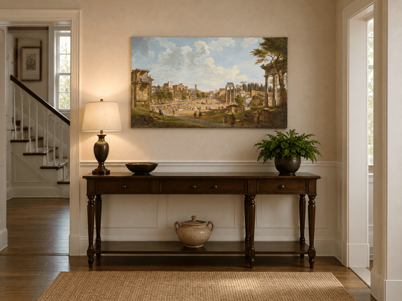Landscape Oil Painting - Roman Forum with Ruins & Figures