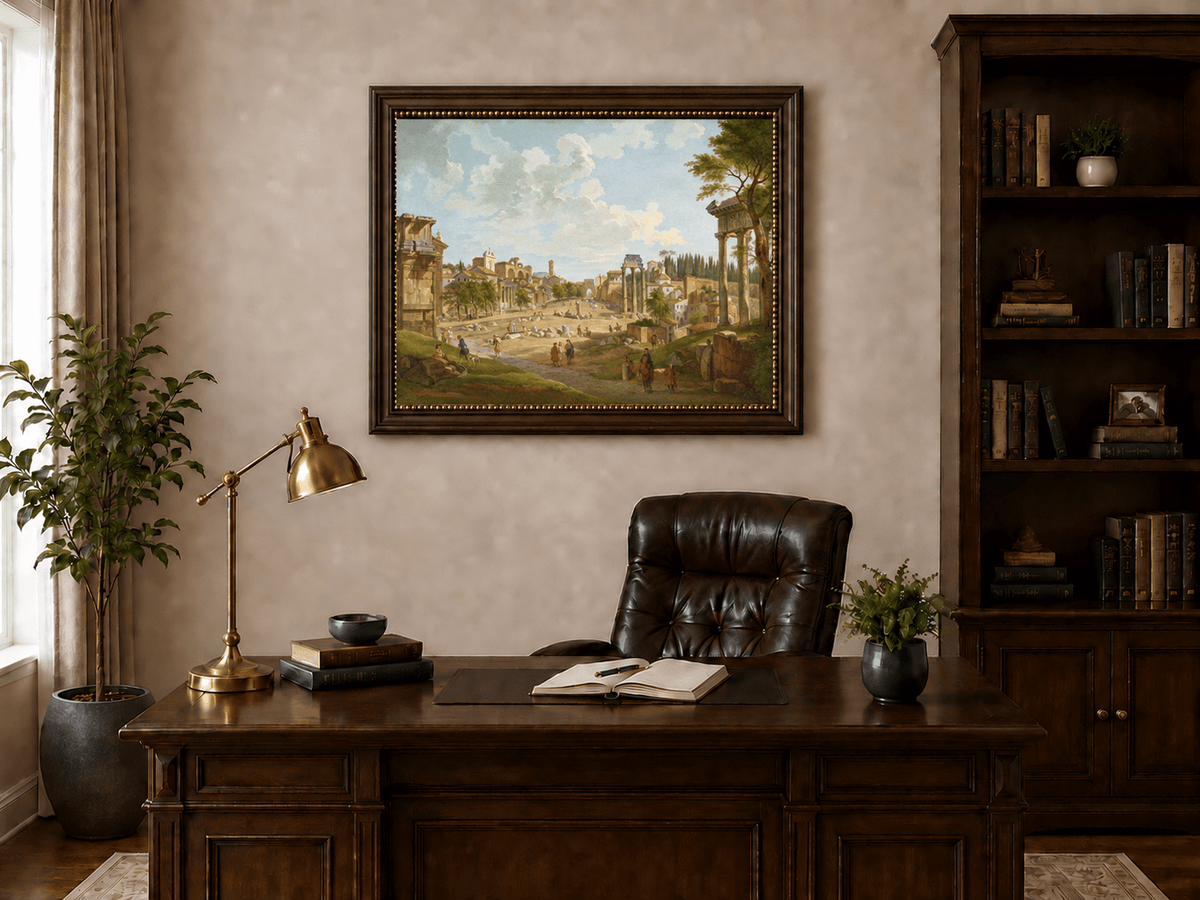 Landscape Oil Painting - Roman Forum with Ruins & Figures