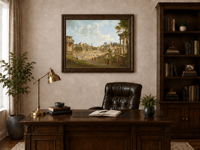 Landscape Oil Painting - Roman Forum with Ruins & Figures