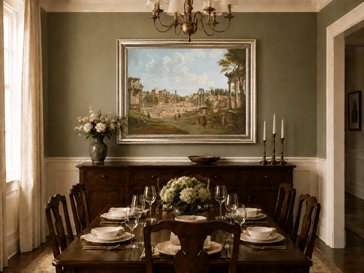 Landscape Oil Painting - Roman Forum with Ruins & Figures