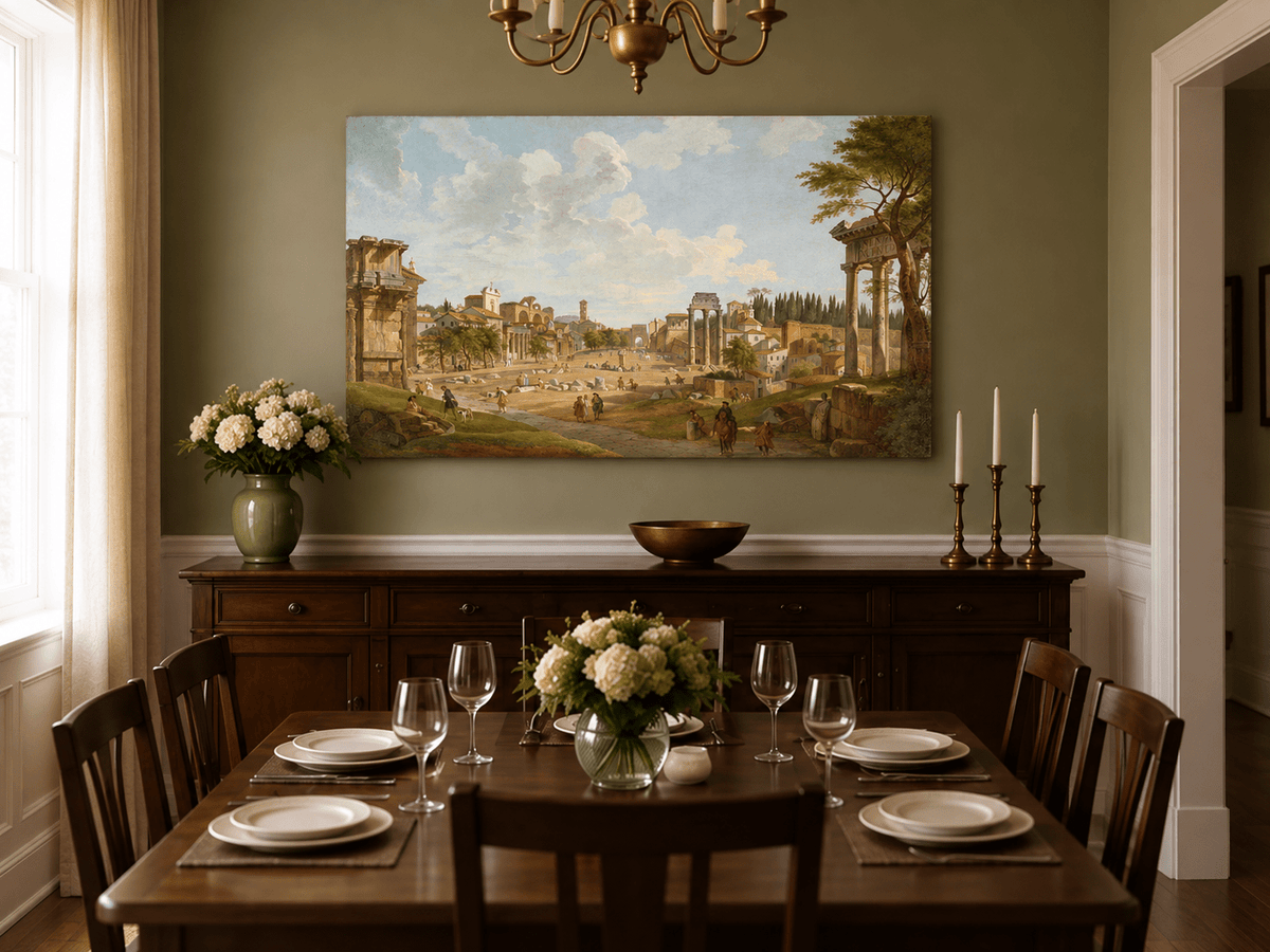 Landscape Oil Painting - Roman Forum with Ruins & Figures