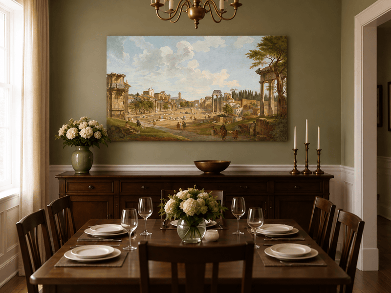 Landscape Oil Painting - Roman Forum with Ruins & Figures