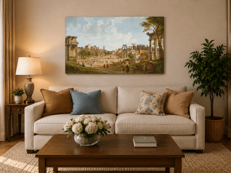 Landscape Oil Painting - Roman Forum with Ruins & Figures
