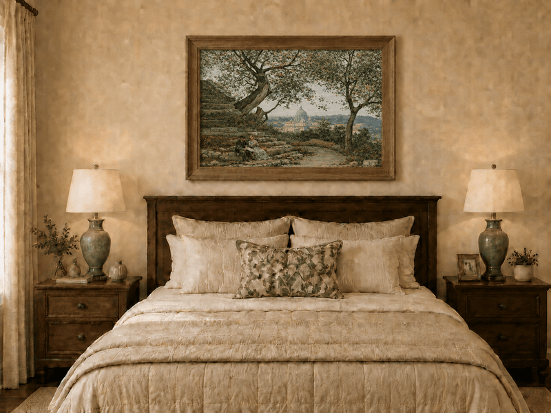 Landscape Oil Painting - Roman Garden View with Seated Couple