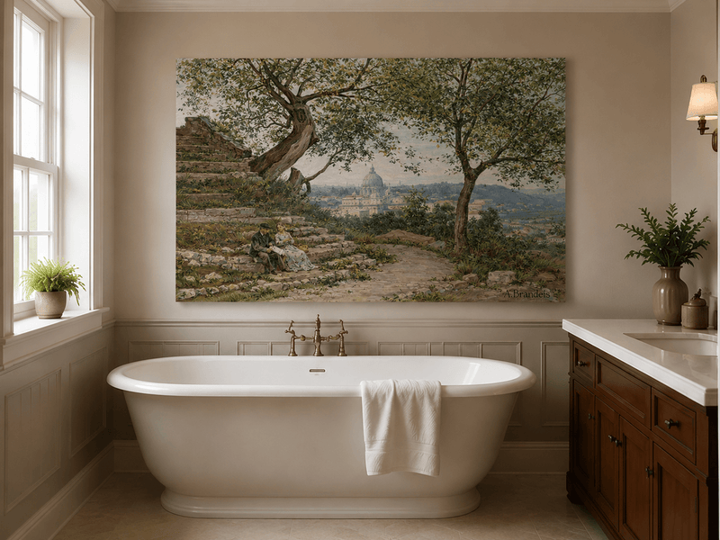 Landscape Oil Painting - Roman Garden View with Seated Couple