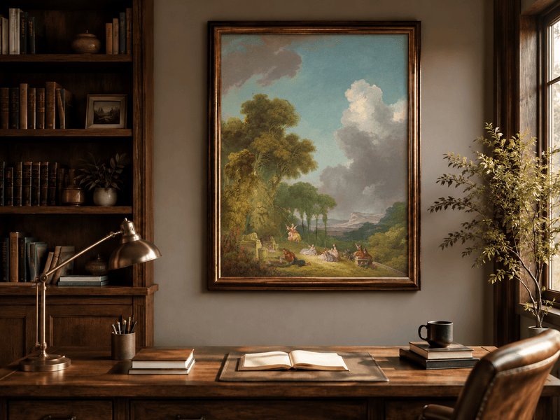 Landscape Oil Painting - Romantic Garden Landscape Figures &