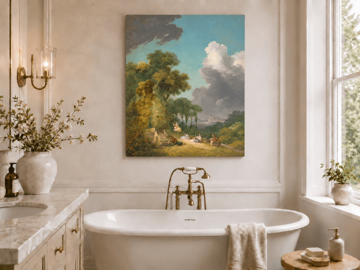 Landscape Oil Painting - Romantic Garden Landscape Figures &