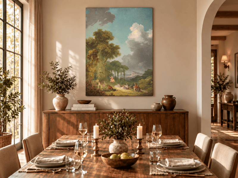 Landscape Oil Painting - Romantic Garden Landscape Figures &