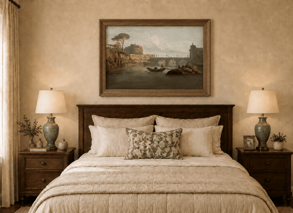 Hand-painted Rome Castel Sant Angelo river scene displayed as decorative wall art.