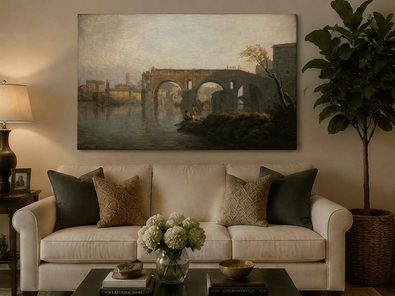 Ponte Rotto bridge hand-painted oil artwork displayed in a second interior view.