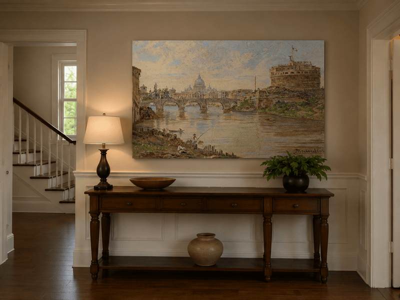 Landscape Oil Painting - Rome River View with Castel Sant'Angelo