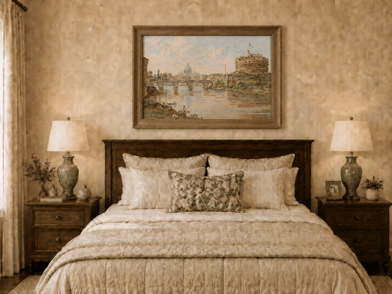 Landscape Oil Painting - Rome River View with Castel Sant'Angelo