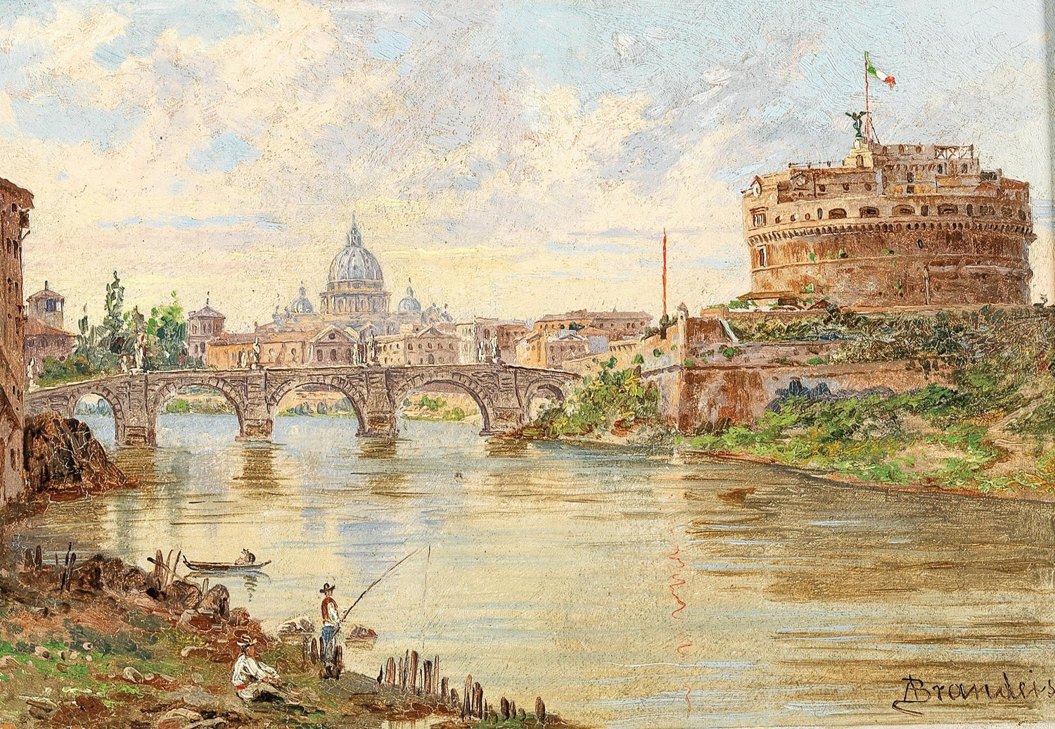 Landscape Oil Painting - Rome River View with Castel Sant'Angelo - Oil Painting Haven