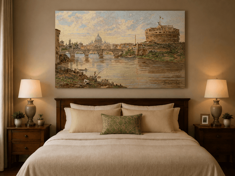 Landscape Oil Painting - Rome River View with Castel Sant'Angelo
