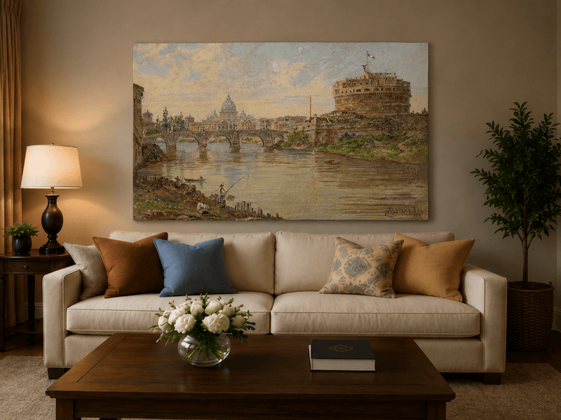 Landscape Oil Painting - Rome River View with Castel Sant'Angelo